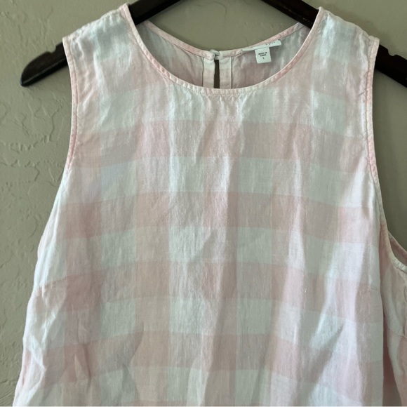 J.Jill Linen Pink/White Tablecloth Plaid Button Back Blouse Sleeveless Size L - Picture 3 of 8